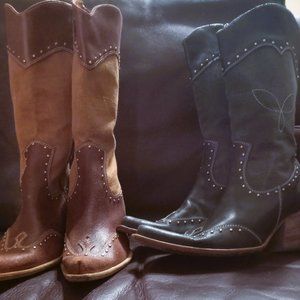 2 Pair Gacel Leather & Hard Denim Studded Cowboy boots
